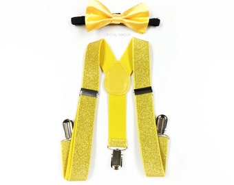 baby boy clothes,  Golden Yellow Bowtie Suspenders Set, Yellow Bowtie, Golden Yellow Suspenders, Glitter Suspenders, Yellow Gold Glitter