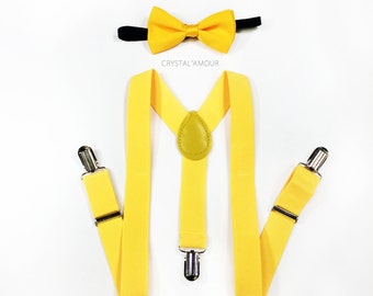 Toddler's set, Yellow Bowtie Suspenders Set - Yellow Bowtie, Yellow Suspenders, Unisex For Babies and Toddlers
