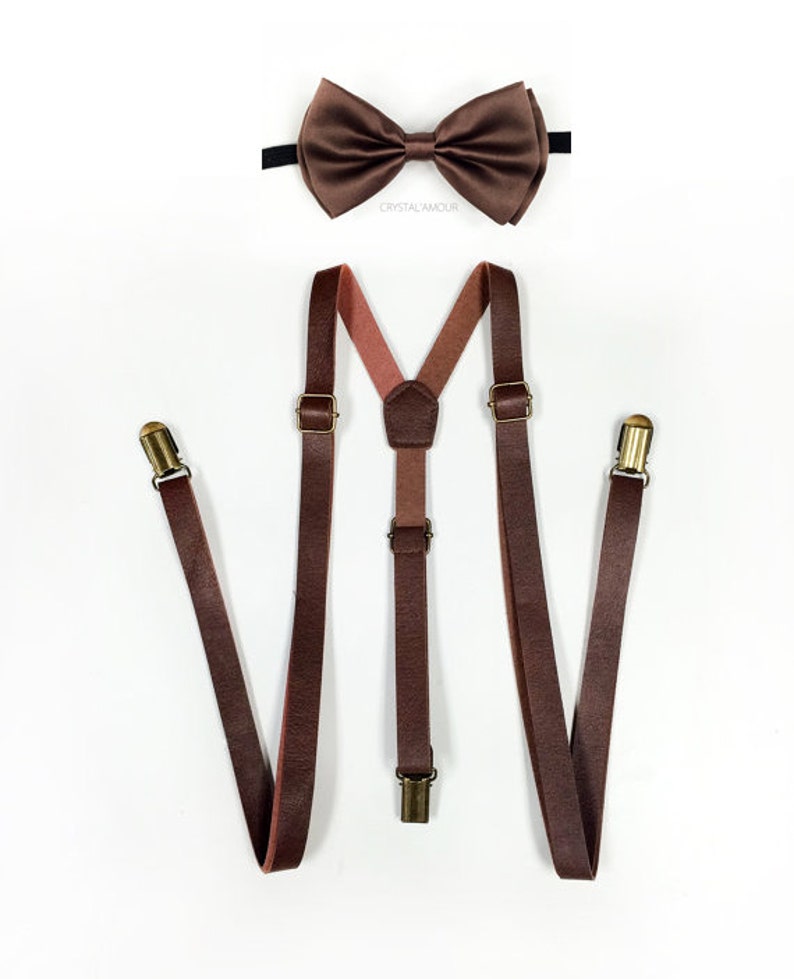 Brown Suspenders Brown Bowtie Brown Leather Suspenders | Etsy