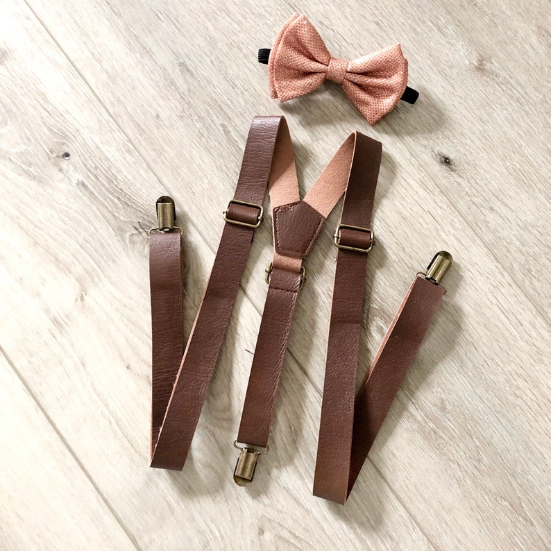 mens rose gold bow tie and suspenders