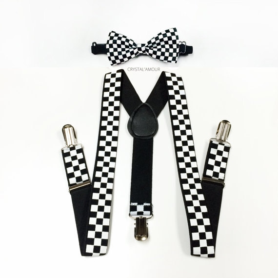 Black and Yellow Checkered Flag Plaid Checkers Suspenders