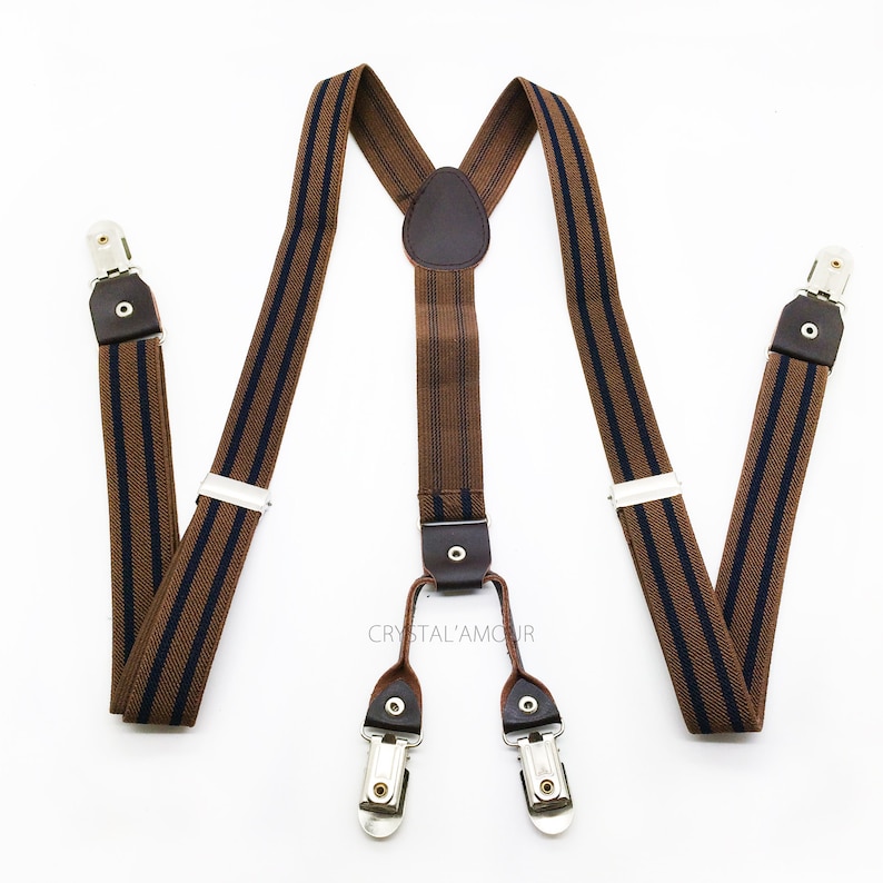 Men's Suspenders brown suspenders navy stripes for Etsy
