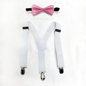 bow tie and suspenders - pink and white toddler bowtie and suspenders set - for baby boy&#39;s parties, flower boys, birthday party