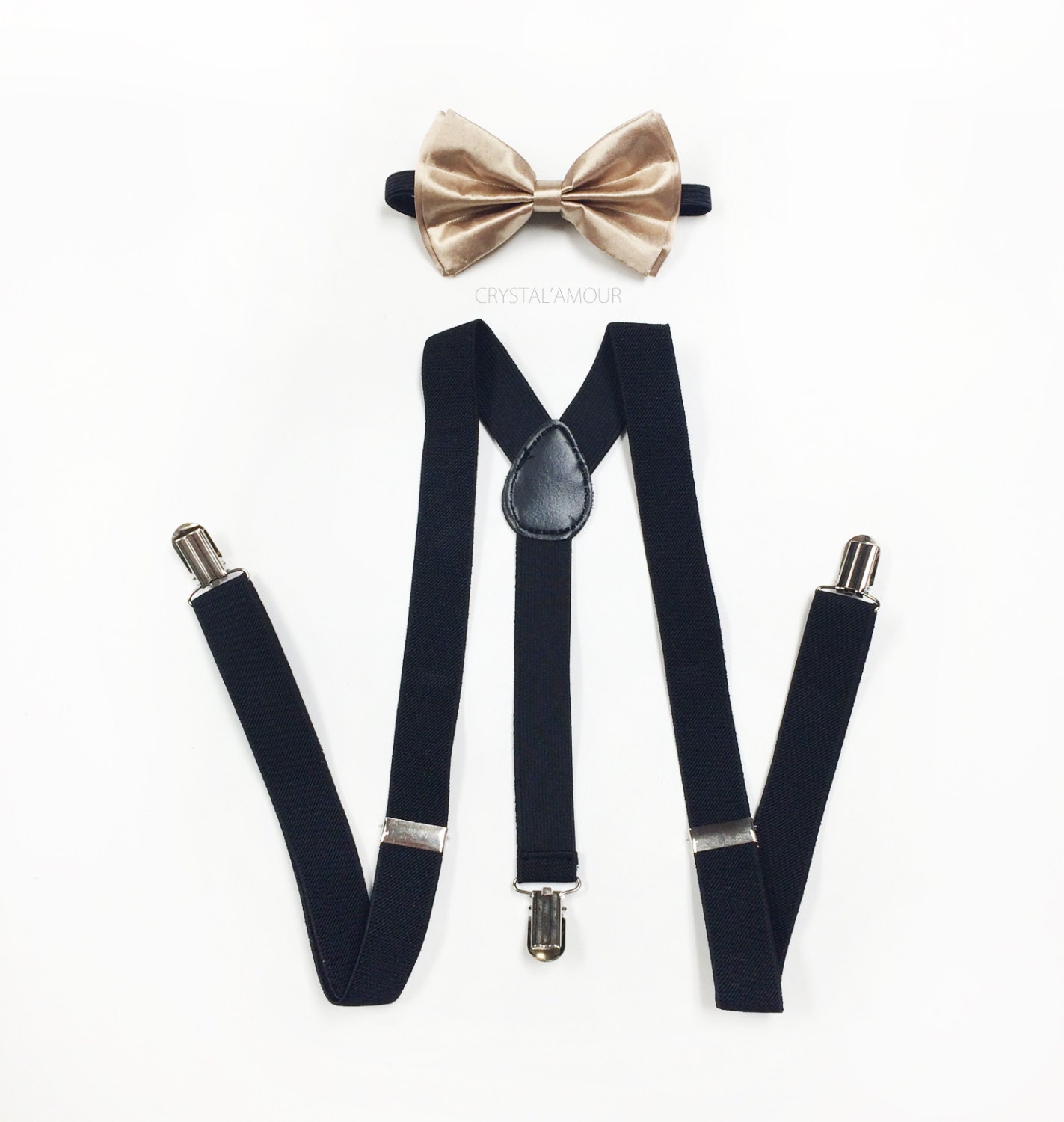 mens black bow tie and suspenders