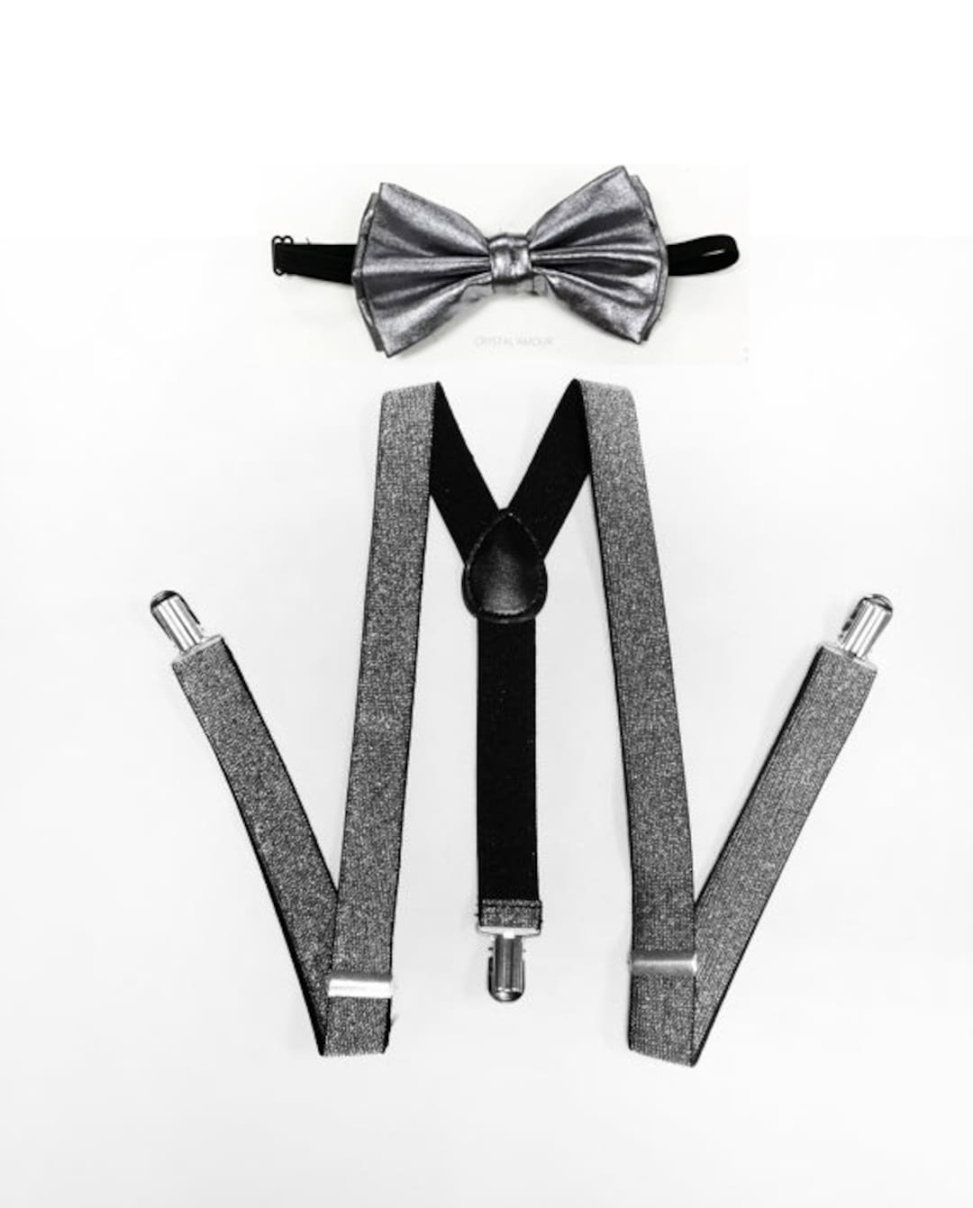 Men's Suspenders BLACK/SILVER Metallic Bowtie GLITTER Etsy