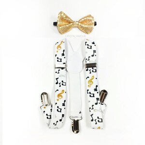 baby boy clothes, gold sequin bowtie, music note suspenders, music note, suspenders, bowtie, baby suspenders, first birthday, ring bearer