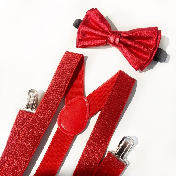 baby boy toddler Red sequin bow tie and suspenders set for Christmas  Picture