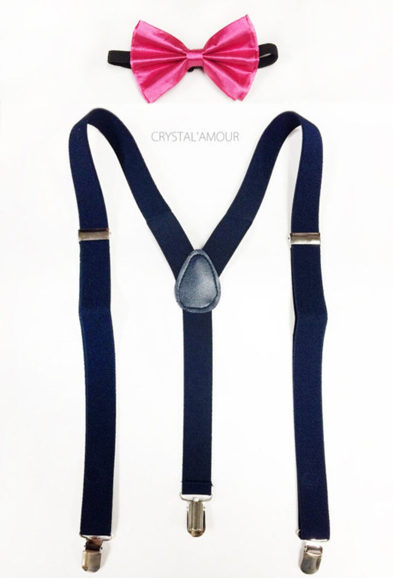 Hot Pink Bowtie and Navy Blue Suspenders Hot Pink Bow Tie Etsy
