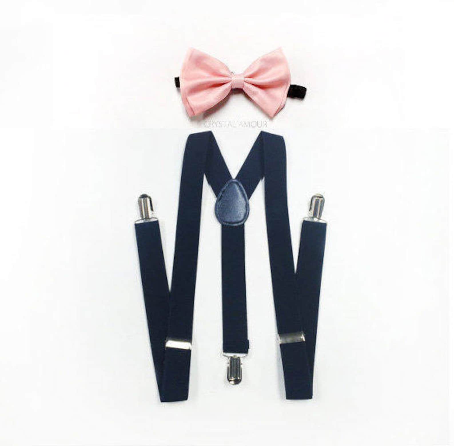 Blush Pink Bowtie Navy Blue Suspenders Suspenders Bow Tie Etsy