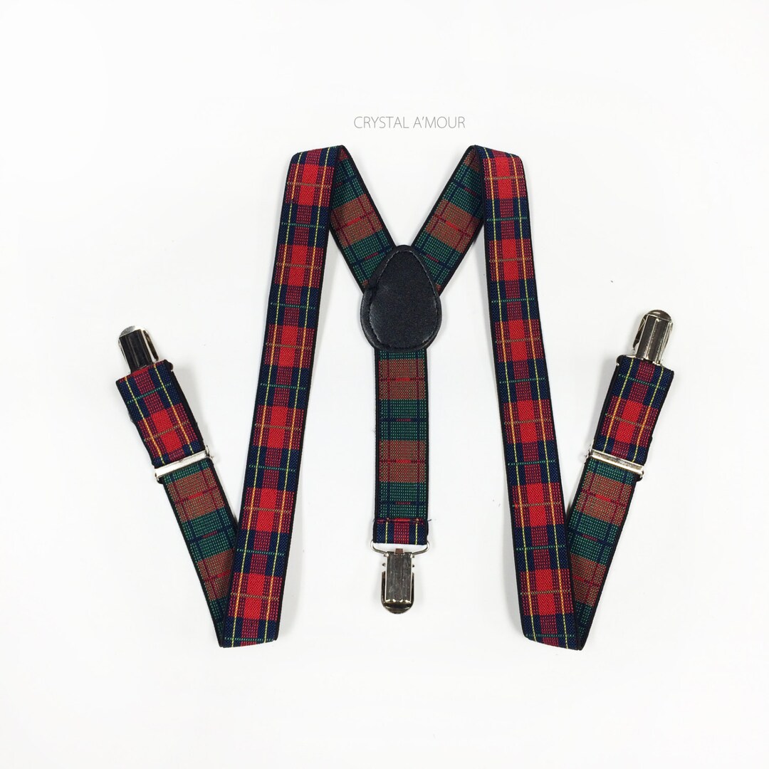 Men's Suspenders, Boys Suspenders, Green/red Plaid Holiday Suspenders
