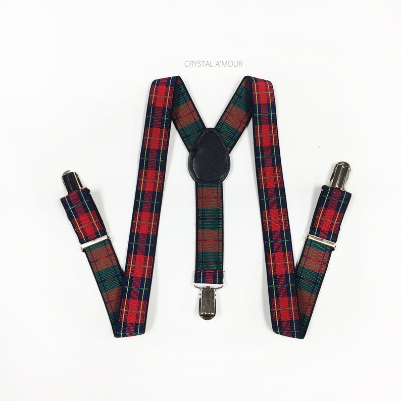 Men's Suspenders Boys Suspenders Green/red Plaid Holiday Etsy