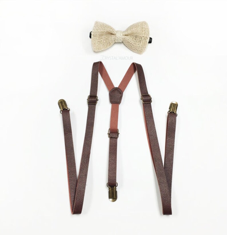 Suspenders Leather Suspenders Light Beige Bowtie Burlap Etsy