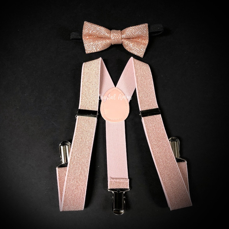 mens rose gold bow tie and suspenders