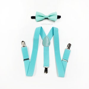 toddlers suspenders and bowtie, baby suspenders, mint green bow tie and suspenders, mint blue suspenders, for infants, children