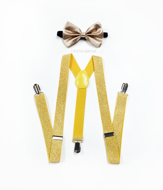 champagne colored bow tie and suspenders