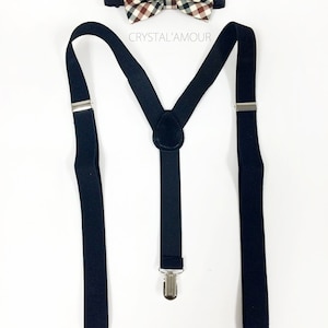 Vintage inspired men&#39;s suspenders and bowtie - men&#39;s and kid&#39;s suspenders and bow tie set - plaid bow tie with black suspenders for ages 6+