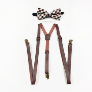 Brown-Hosenträger, Vintage Plaid Bowtie, braunem Leder Hosenträger, Bowtie festgelegt, Herren Hosenträger, Barnyard Hochzeit, Groomsmen