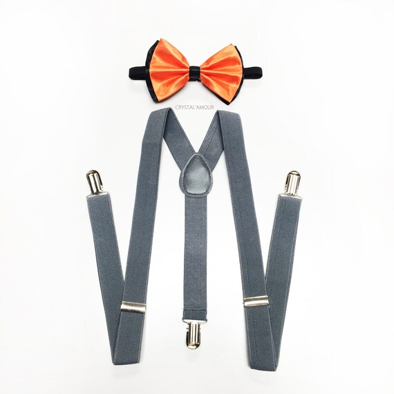 Skinny Suspender and Bow Tie Adults Men Neon Orange Formal Wear Accessories