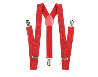 Red Glitter Suspenders, Unisex Fashion Accessory