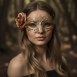 Gold Lotus Masquerade Mask, Floral Filigree Mask image 1