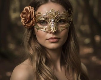 Gold Lotus Masquerade Mask, Floral Filigree Mask