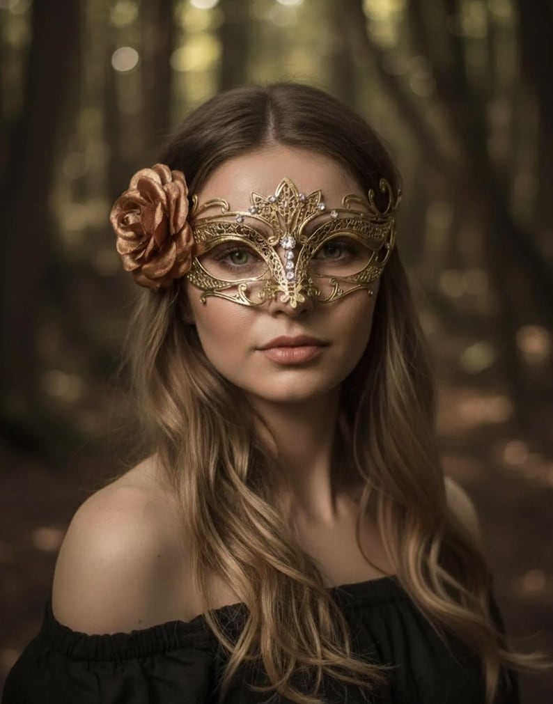 Gold Lotus Masquerade Mask, Floral Filigree Mask image 1