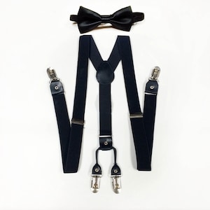 Double buckle suspenders, Black bow tie, Black Suspenders, suspenders, black suspender, Boys Men Suspenders, Double Suspenders, double clips