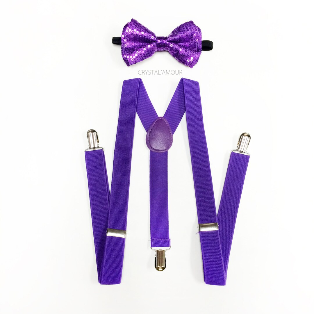 Purple Suspenders, Purple Bowtie, Men's Bow Tie and Suspenders, Purple
