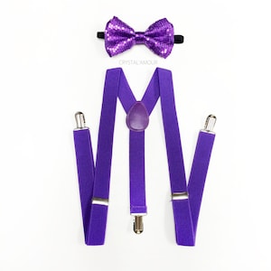 purple suspenders, purple bowtie, men&#39;s bow tie and suspenders, purple sequin bowtie,  dark purple bowtie and suspenders set, purple wedding