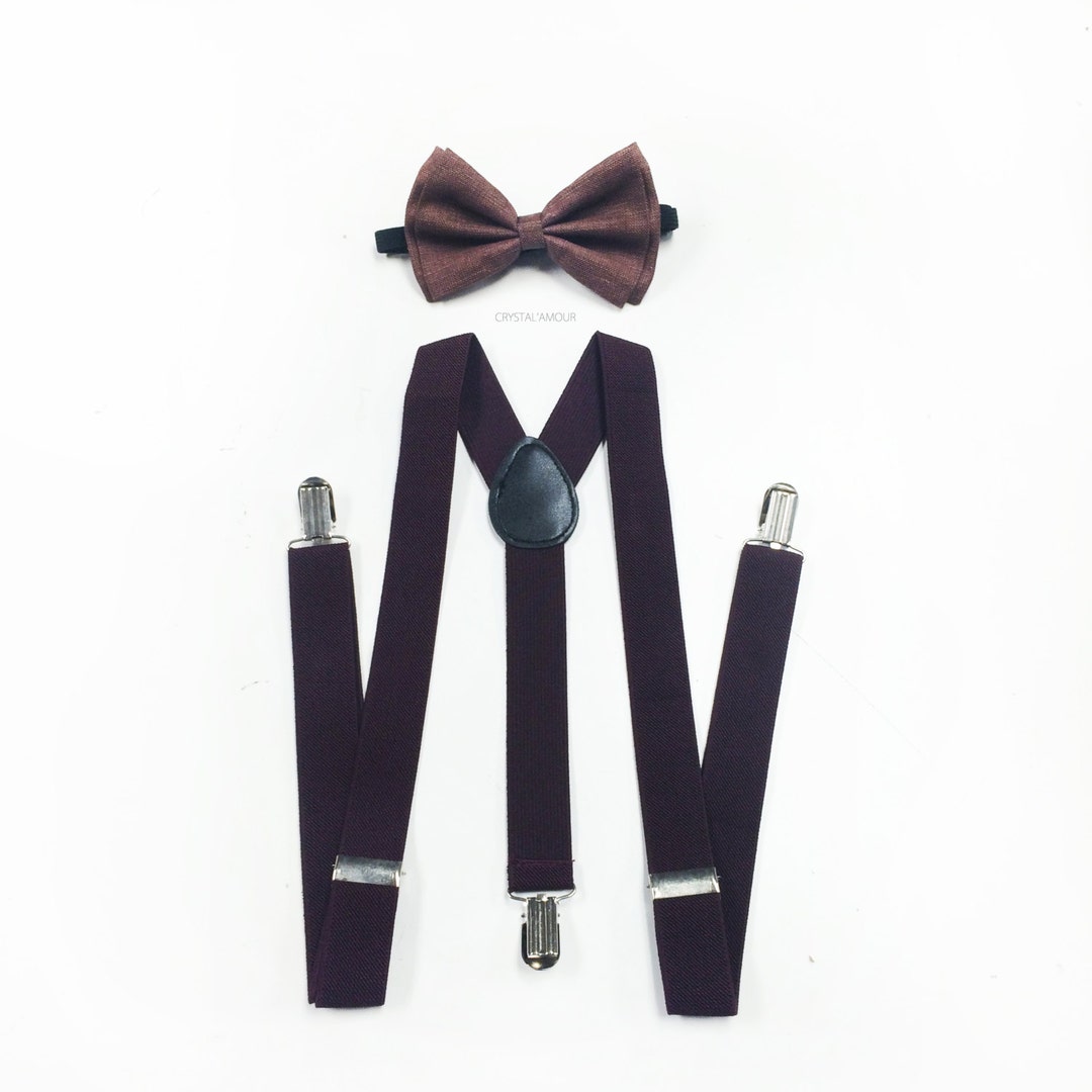 Eggplant Suspenders, Chocolate Brown Bowtie, Men's Suspenders, Eggplant