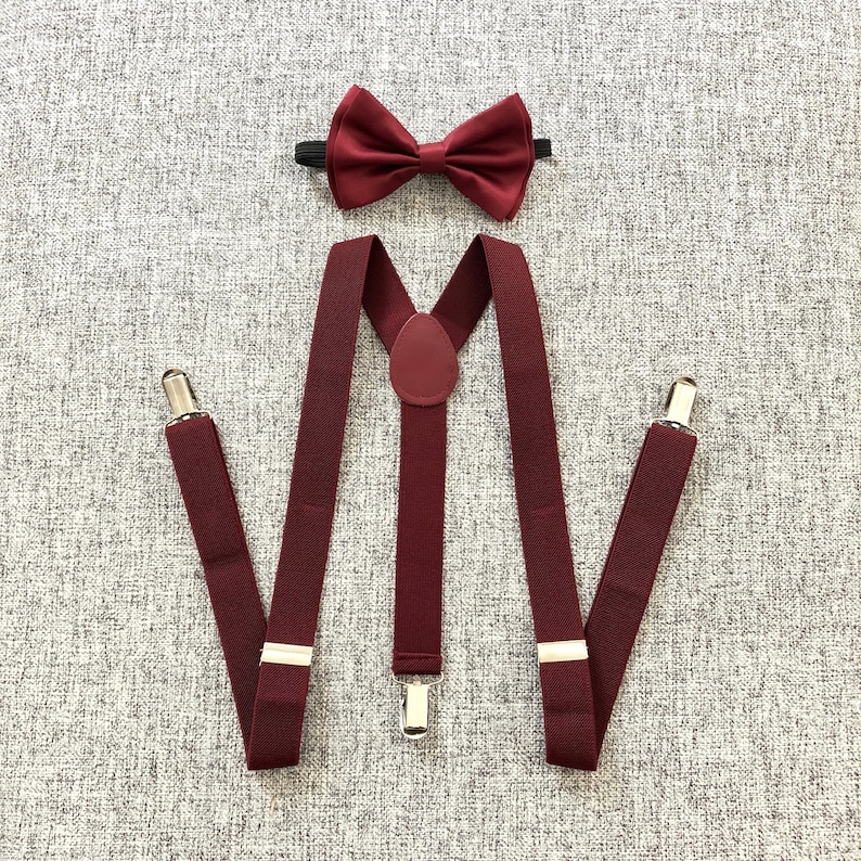burgundy suspenders and tie