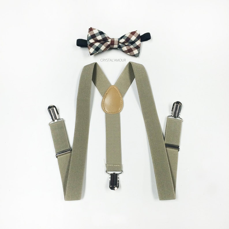 Boys Suspenders Vintage Plaid Bowtie Khaki Suspenders Etsy