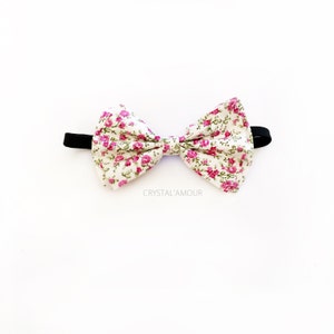 men&#39;s floral bow tie, white bowtie with pink floral print, men&#39;s bow tie, women&#39;s bow tie, unisex bowtie for children, teens and adults
