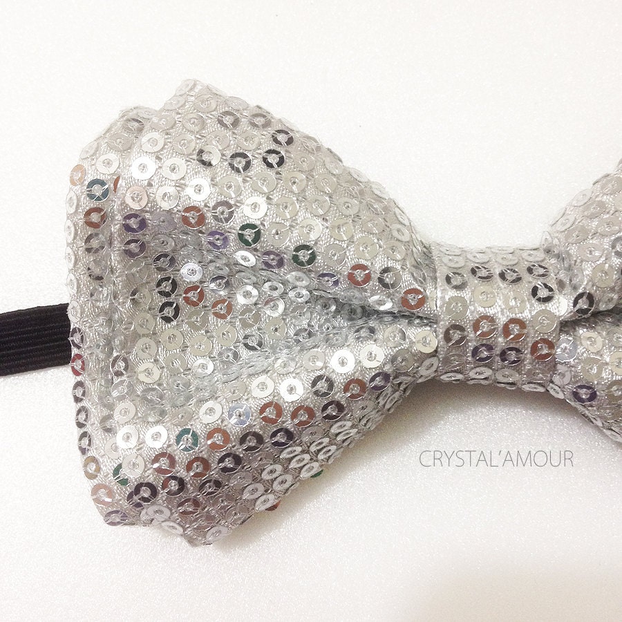 Stunning Silver/White Sequin Bow Tie Silver/White Bowtie | Etsy