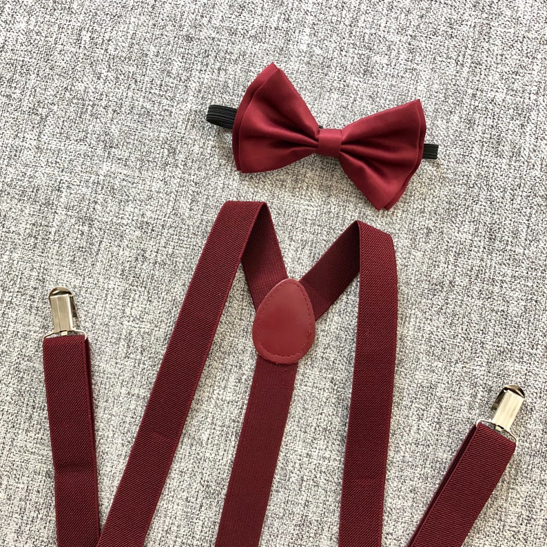 Burgundy Bow Tie and Suspenders Burgundy Suspenders Burgundy Etsy