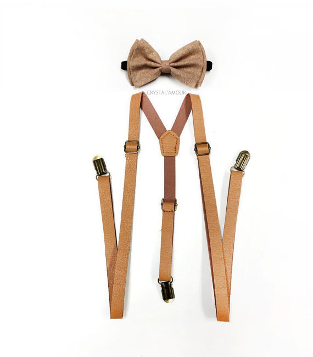 Leather Suspenders Burlap Bowtie Tan Suspenders Tan Etsy