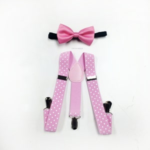 baby suspenders, baby boy clothes, polka dot suspenders, baby bowtie, boys suspenders, boys first birthday, pink bowtie, pink suspenders