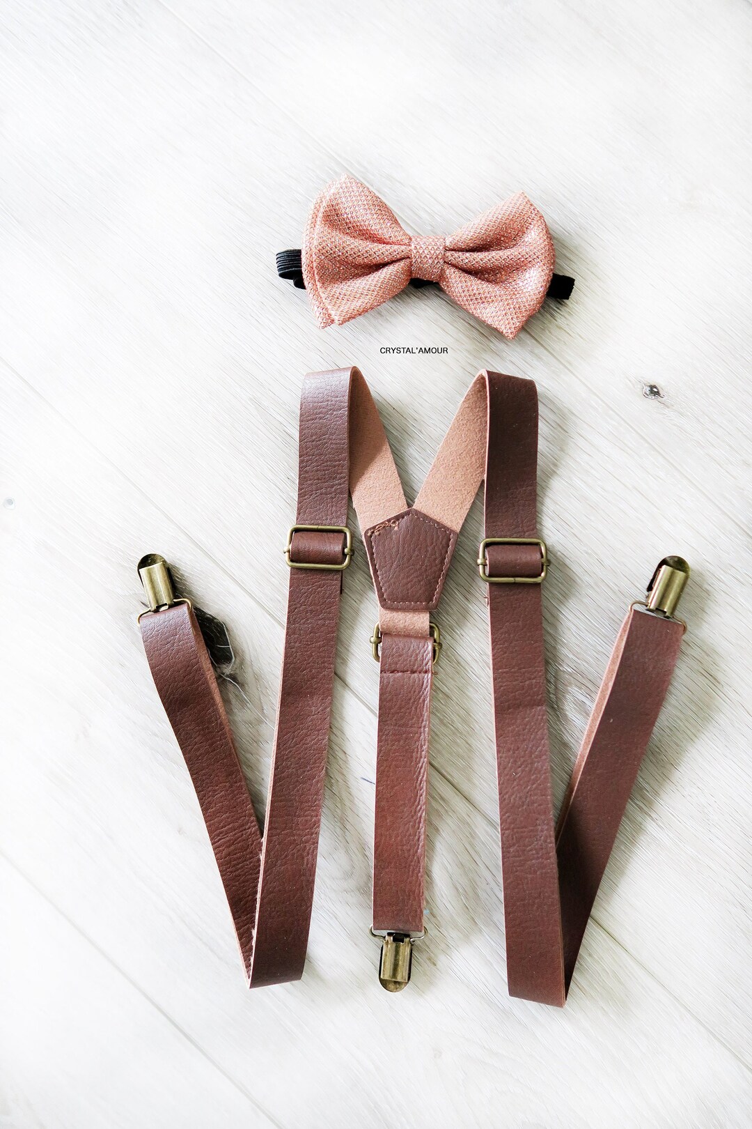 thumbnail image 2 of Gold Suspenders & Bow Tie Set With Pocket Square - Adult Formal Wear Accessories For Weddings & Events 2 of 11