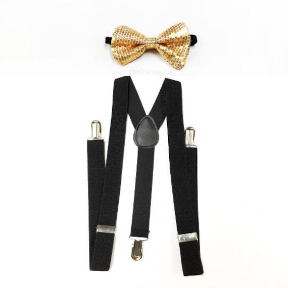 Gold Sequin Bow Tie Black Suspenders ...