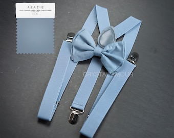 mens suspenders, davids bridal dusty blue suspenders, dusty blue bowtie, Dusty Blue, light gray suspenders, grey suspenders, french blue