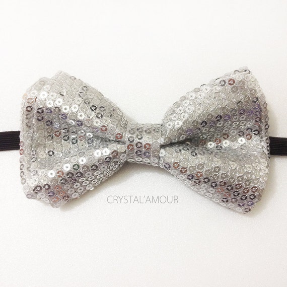 White Bow Tie, Crystal Bow Tie, Silver Rhinestones Bow Tie, White