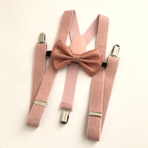 Suspender and Bow Tie Adults Men Rose Gold Glitter Set Formal Wear Accessories