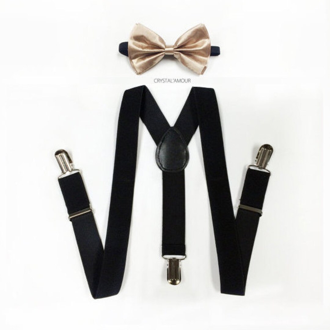 Boys Suspenders Champagne Bowtie Soft Gold Bowtie Black Etsy