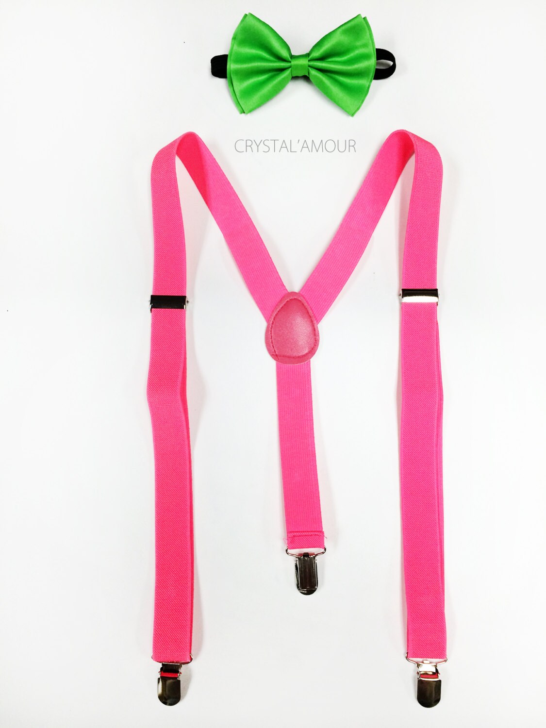 Suspender and Bow Tie Adults Men Neon Lime Green Wedding Formal Wear Accessories 