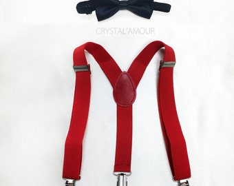 Red Toddler Suspenders with Black Bow Tie: Baby Party Outfit