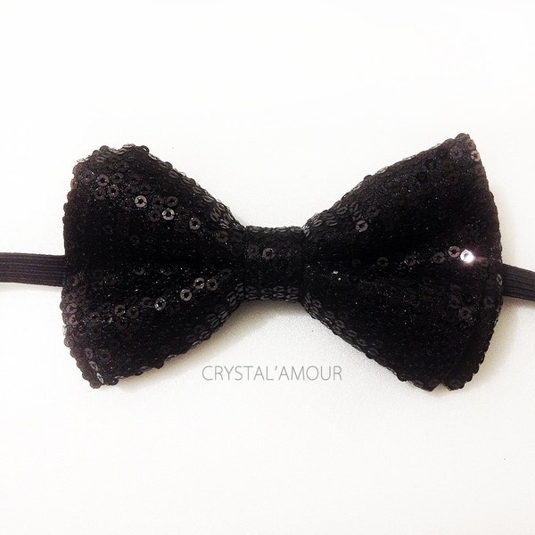 Black Sequin Dress Bow Tie - Sparkly Black Bowtie with Sequin Texture - Adjustable Strap -  Bachelor's Party - Tuxedo/Bridal - Unisex