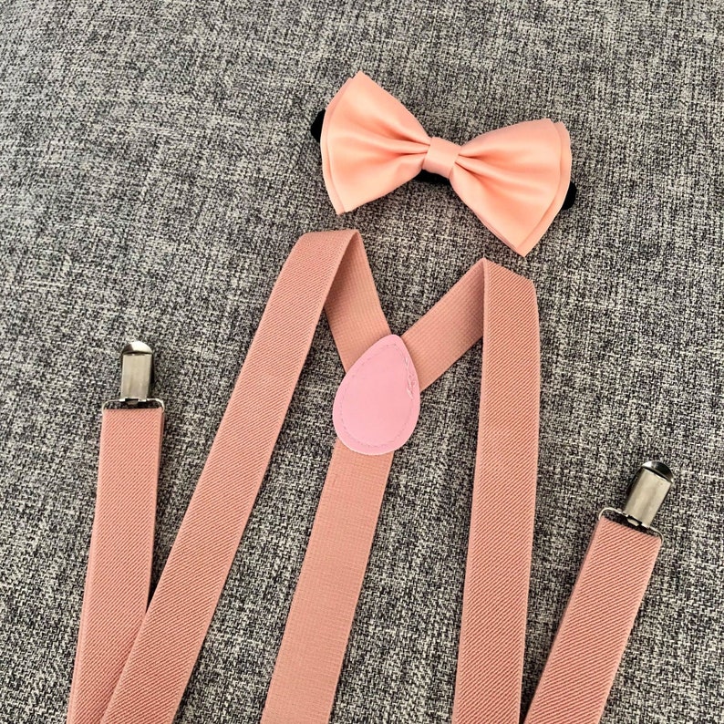 Bow Tie and Suspenders Dusty Blush Pink Peachy Pink Bow Ties Etsy