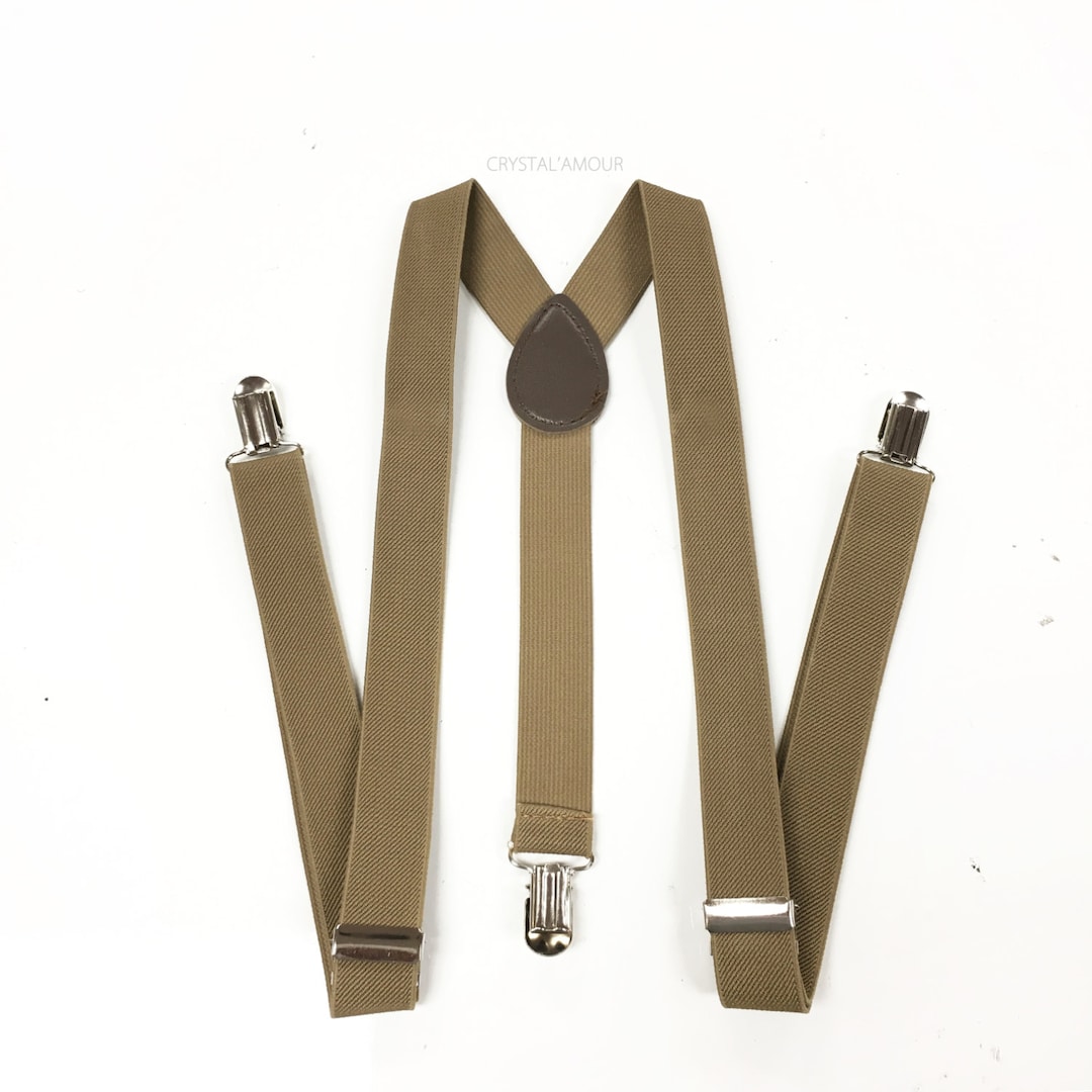 Men's Suspenders, Beige Brown Suspenders, Khaki Brown Suspenders, Dark