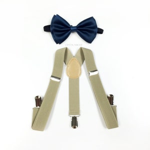 baby boy clothes, navy blue bowtie, beige suspenders, kid&#39;s suspenders, boys suspenders, navy bow tie, boy suspenders, navy blue and beige