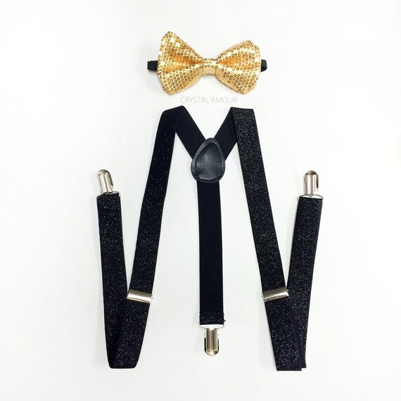 Coool Men’s Rose Gold Bow Tie & Suspenders Set – Adjustable – Wedding Shiny Sparkle
